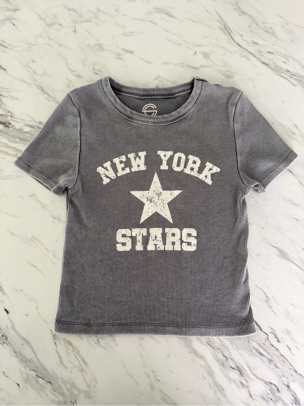 Social Culture New York Stars Washed Gray Ribbed Baby Tee